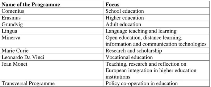 Table 2.1  Education Programmes of the CoE 