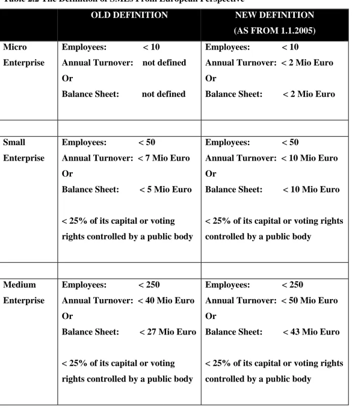 Table 2.2 The Definition of SMEs From European Perspective 