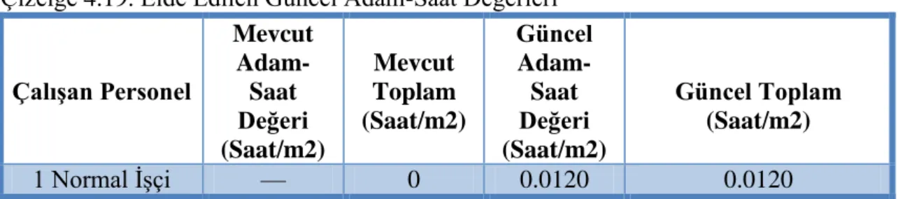 Çizelge 4.19. Elde Edilen Güncel Adam-Saat Değerleri 