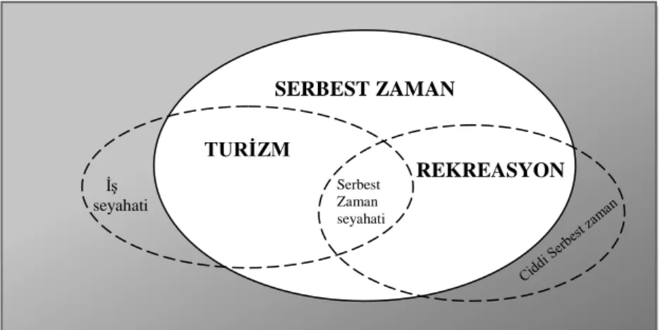 Şekil 1.2 Serbest Zaman, Rekreasyon ve Turizm Arasındaki İlişki  Kaynak: (Hall &amp; Page, 2006, s