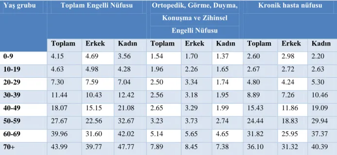 Tablo 1.1 Türkiye’de Engelli Oranları 
