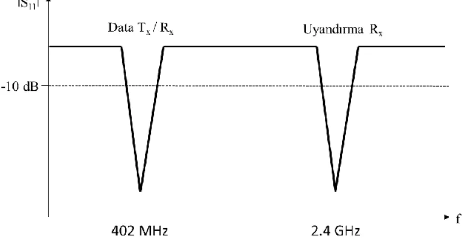 Şekil 2.1. İmplant anten için istenen S 11  karakteristiği    