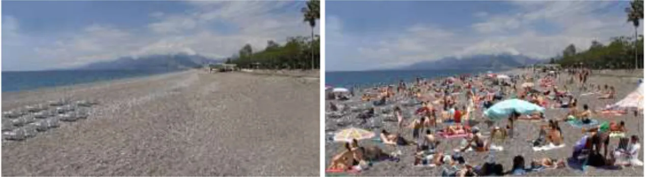 Şekil 3.5. Konyaaltı Plajı için hazırlanan 1’inci ve 9’uncu fotoğraf (288 kişi)                   simülasyonları   