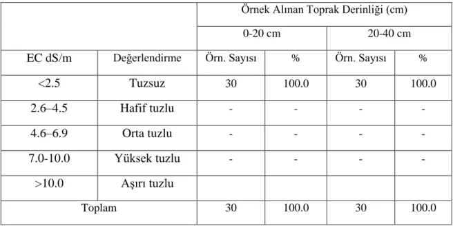 Çizelge 4.3. Antalya ilinin Elmalı ilçesindeki seralardan alınan toprak örneklerinin EC  değerlerine göre sınıflandırılması  