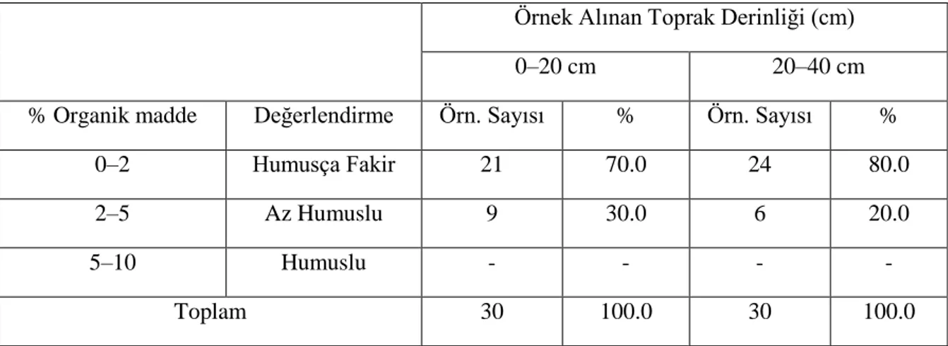 Çizelge  4.4.  Antalya  ilinin  Elmalı  ilçesindeki  seraların  toprak  örneklerinin  organik  madde içeriklerine göre sınıflandırılması  