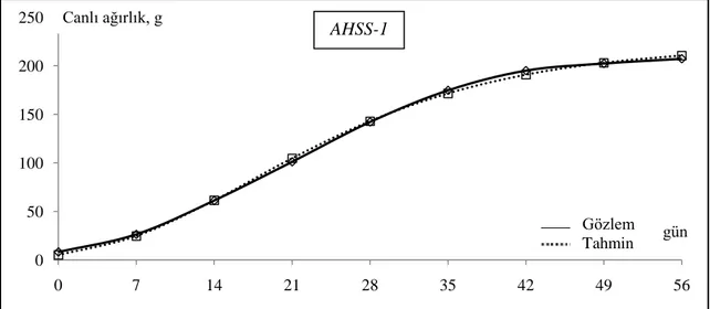 ġekil 4.1. AHBS bıldırcınlarının Gompertz modeliyle çizilen büyüme eğrisi 
