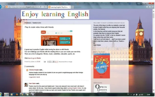 Figure 2.1  An EFL Blog. 
