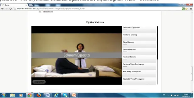 Şekil 3.4. Web Sayfasında Solunum Egzersizlerine İlişkin Eğitim Video   Görüntüsü 