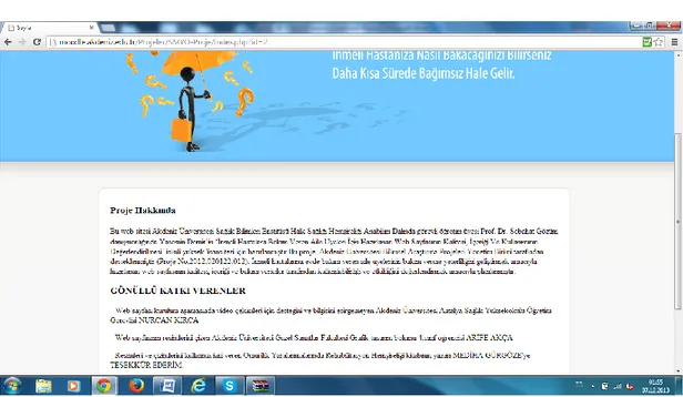 Şekil 3.5   Web sayfasında Proje Hakkında Bilgilerin Yer Aldığı Bölümün Görüntüsü 