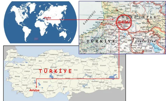 Şekil 3.1 Ahıska’nın Konumu ve Türkiye, Antalya Ile Olan Bağlantı 