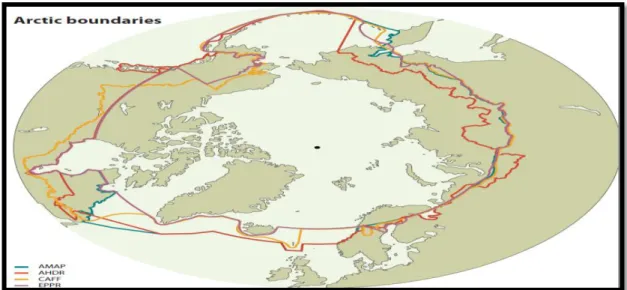 Şekil 3.3 Arktika Konseyi'ne Bağlı Çalışma Gruplarının Arktika Tanımları  (The Contribution of Space Technologies to Arctic Policy Priorite, 2012, s