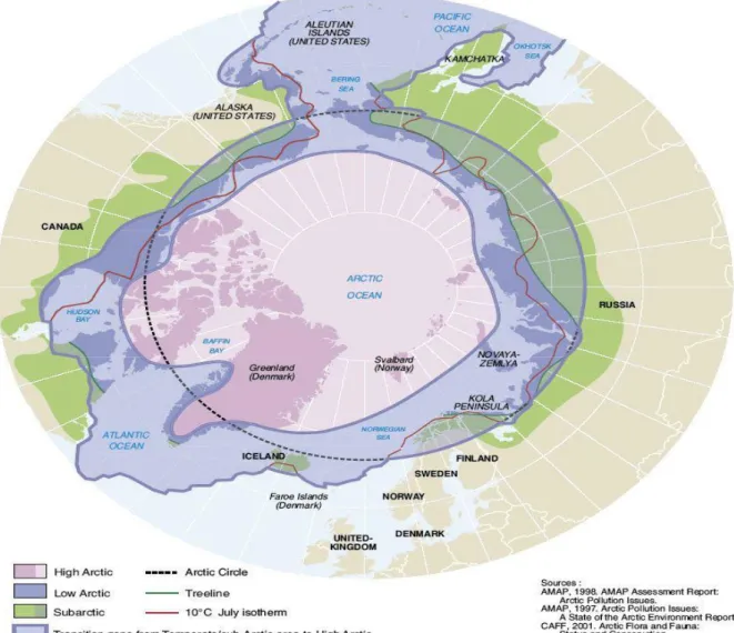 Şekil 3.1 Arktika Bölgesi’ni Gösteren Harita  Kaynak: AMAP Değerlendirme Raporu (1998) 