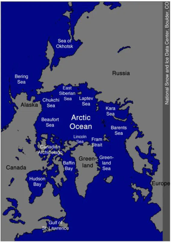 Şekil 3.2 Arktika Okyanusu’nu Gösteren Harita  Kaynak: Ulusal Kar ve Buz Veri Merkezi 