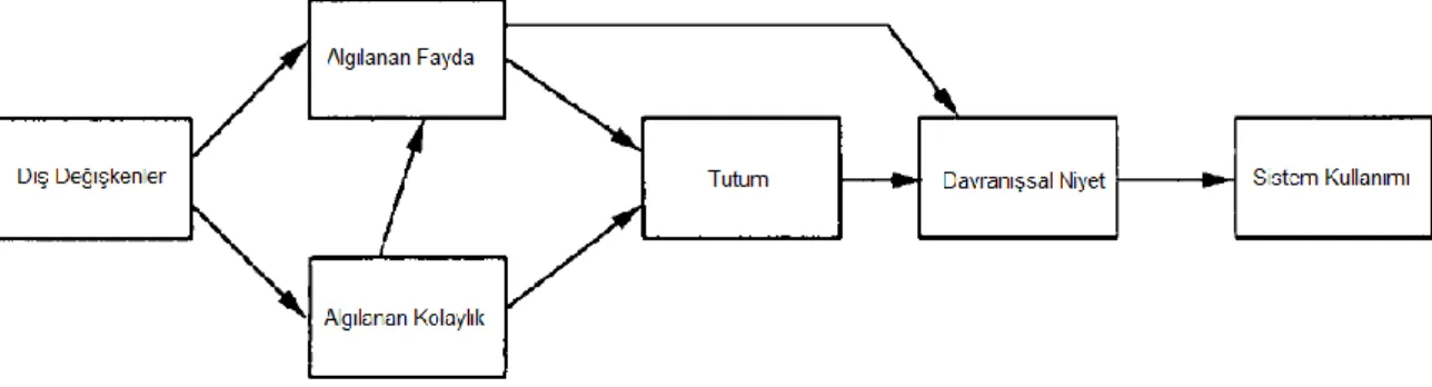 Şekil 3.1 Teknoloji Kabul Modeli (TAM - Technology Acceptance Model)  Kaynak: Davis, Bagozzi, Warshaw, 1989, s.985 