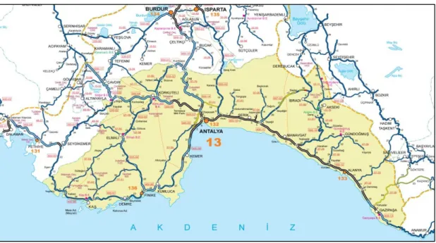 ġekil 1.3. Antalya ili yol haritası (KGM 2012). 