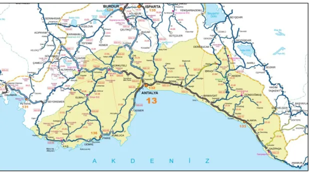 ġekil 1.3. Antalya ili yol haritası (KGM 2012). 