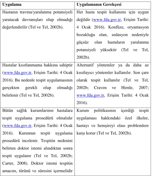 Tablo 2.8.1. Fiziksel Tespit Uygulama Rehberi  