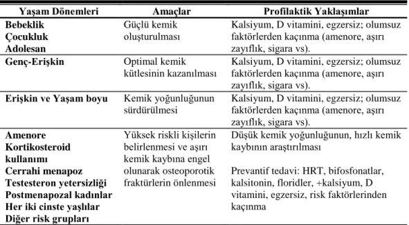 Çizelge 2.5. Osteoporozda Korunma 