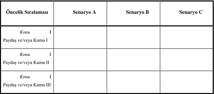 Tablo 1.5. Senaryoların Oluşturulması 