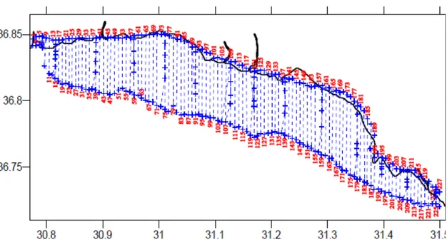 Şekil 3.2. SCUBA dalışı ile diğer örnekleme noktalarının alan üzerindeki dağılımı (Mavi  +  olan  yerler  kıyıdan  itibaren  5,  10,  15,  20  30,  40  ve  50  m  derinliklerini  göstermektedir, Mutlu vd 2014’ten alıntılanmıştır)  