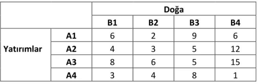Tablo 1.6 Yatırımlar ve Doğa Oyun Matrisi