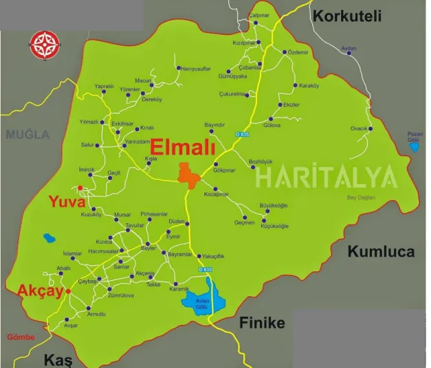 Şekil 2.2. Elmalı ilçesi haritası 