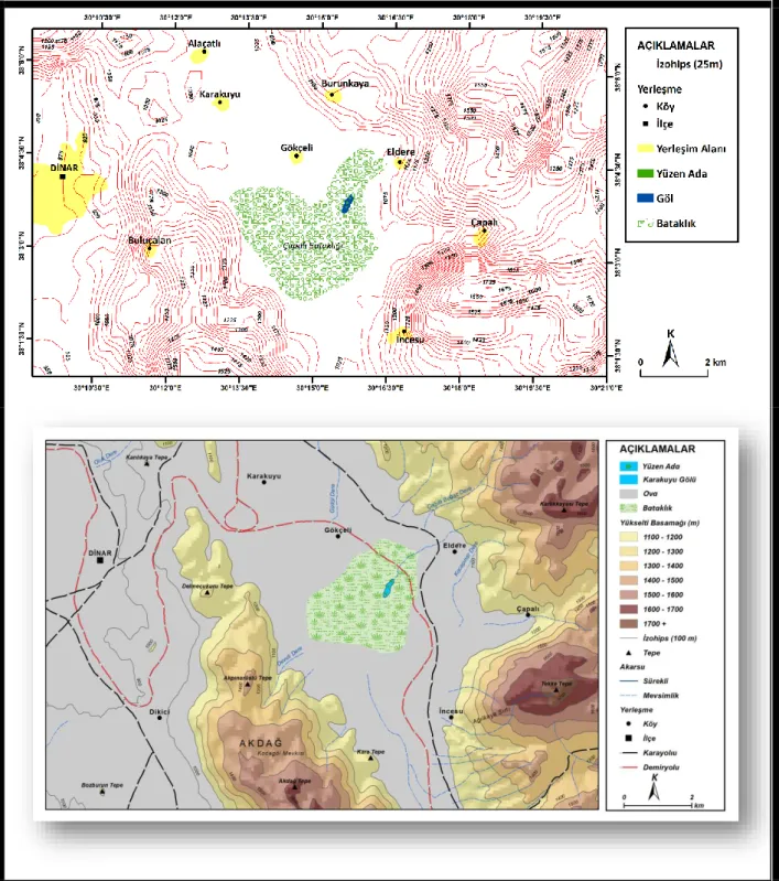 Şekil 1.1. Sulak Alan ve Yakın Çevresinin Topografya Haritası 