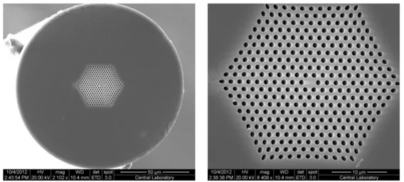 Figure 1.3: Images of a micro-structured fiber obtained by a scanning electron microscope
