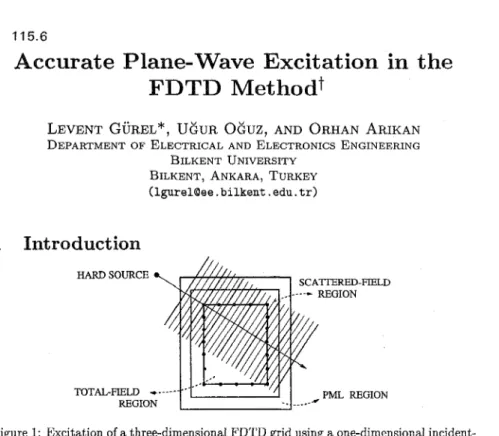 Figure 1: Excitation of  a  three-dimensional  FDTD grid using a one-dimensional incident-  field array
