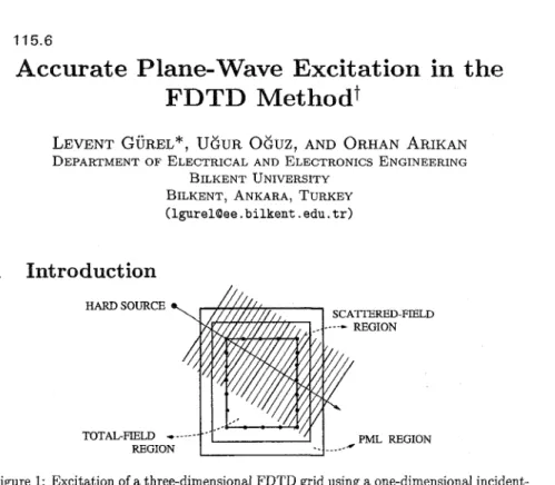 Figure 1: Excitation of  a  three-dimensional  FDTD grid using a one-dimensional incident-  field array