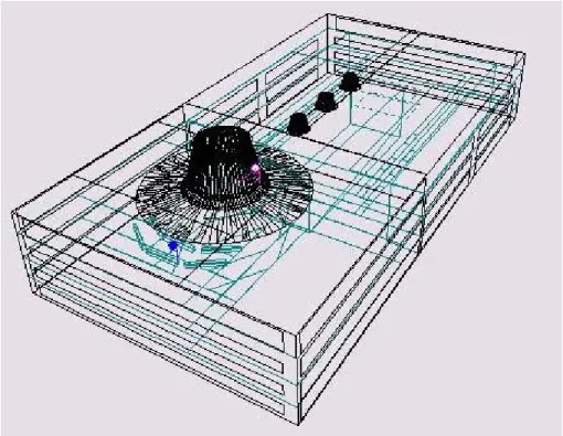 Figure 3.1. Axonometric view of CEPA Shopping Center showing source and receiver positions  from the computer simulation