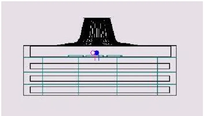 Figure 4.3. Cross-section of CEPA Shopping Center showing source and receiver positions  from the computer simulation