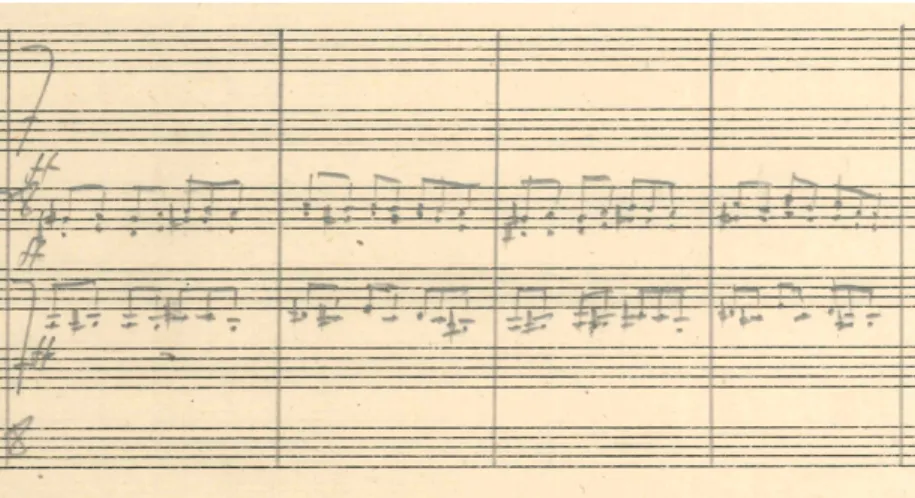 Figure	  3.11.	  Second	  Movement,	  7	  after	  [10]	  –	  3	  before	  [11],	  Orchestral	  Draft 	  