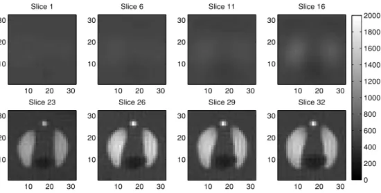 Figure 8. Fifth iteration reconstructed resistivities for selected slices of the RoI.