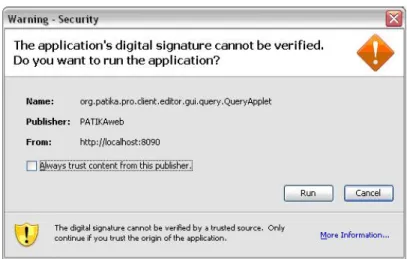 Figure 5.11: The user is asked to agree to run the Patika Query Applet.