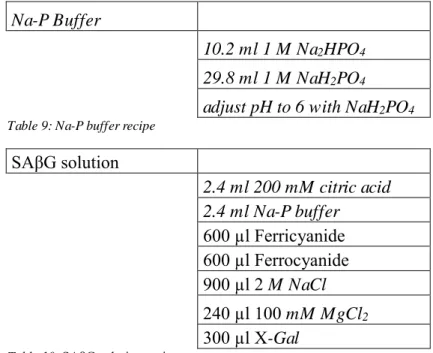 Table 10: SAβG solution recipe