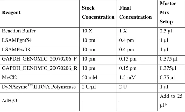 Table 5: MP-PCR master mix reagents and concentrations 