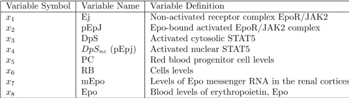 Table A.1: Model variables of Erythropoiesis