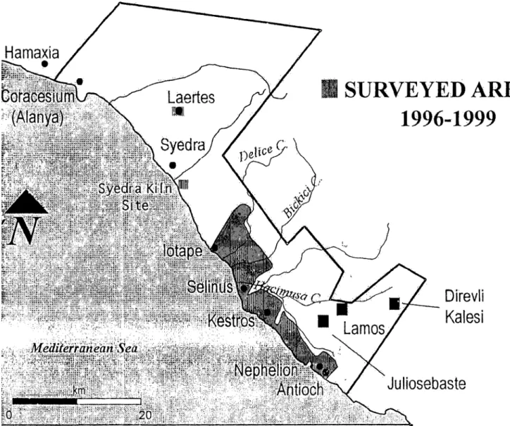 Fig.  2 : Surveyed Areas,  1996-1999 (courtesy  of LuAnn  Wandsnider) 