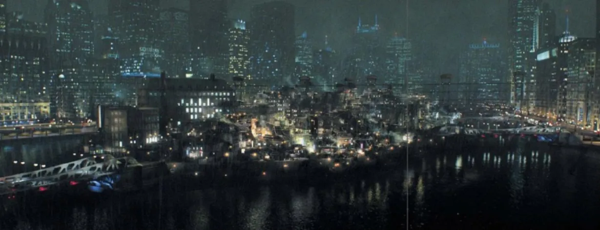 Figure 4. 6: Narrows portrayed in front of Gotham’s skyscrapers in Batman Begins (Jesser &amp; Pourroy,  2012: 272-273)