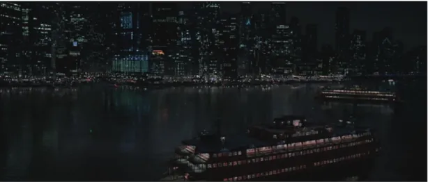 Figure 4. 17: The ferries shown at night time with Gotham as a background (Nolan et al., 2008, 2:00:09)