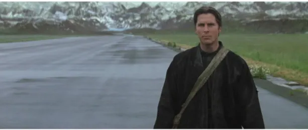 Figure 3. 3: After escaping from the League, Bruce is shown in front of the natural landscape of Bhutan  (Franco et al., 2005, 0:41:13)