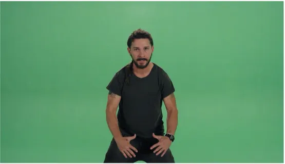 Figure 3. LaBeouf against the green screen in the raw footage of #INTRODUCTIONS