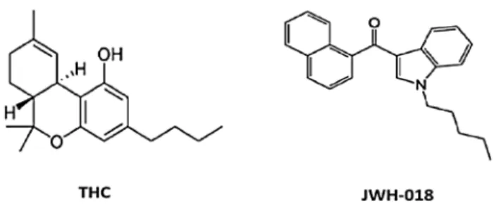 Fig. 1    Molecular structures of delta-9 THC and JWH-018