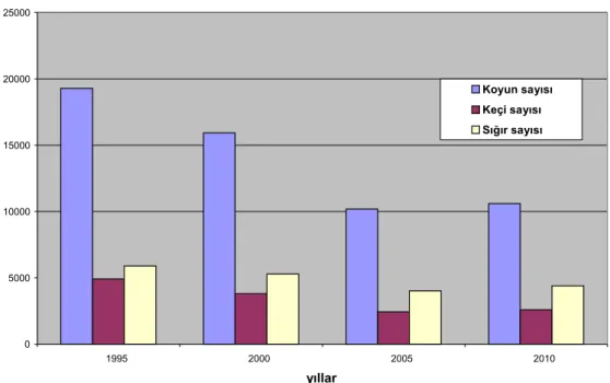 Şekil 1. 1995–2010 yılları arası Türkiye’deki sağılan hayvan sayıları Kaynak: TÜİK, 2011