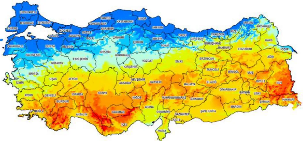Şekil 2.5. Türkiye güneş enerjisi haritası (www.eie.gov.tr) 