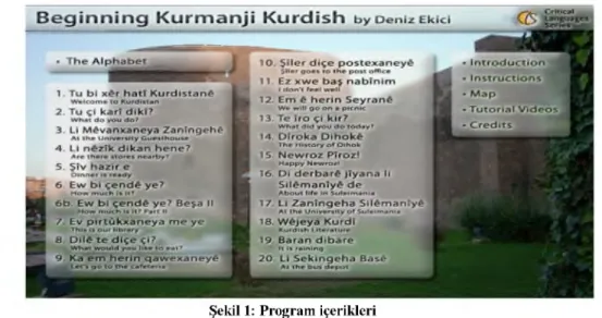 Şekil 1: Program içerikleri