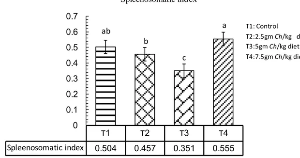 Figure 4.9. The effect of adding Chlorella in Spleenosomatic inde x of co mmon carp C 