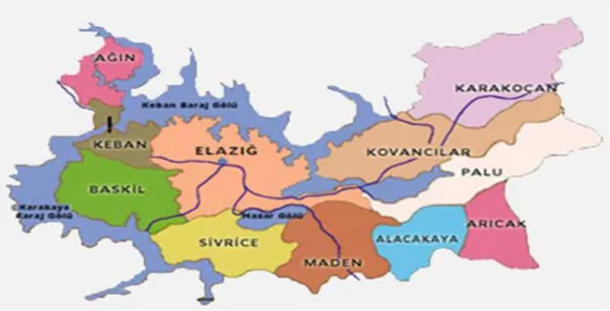 ġekil 1:  Elazığ ili haritası (Anonim 2014d) 