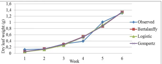 Fig 9: Measured and  estimated values of dry  leaf  weight  of  IFVE  3977-SEL  2802species.